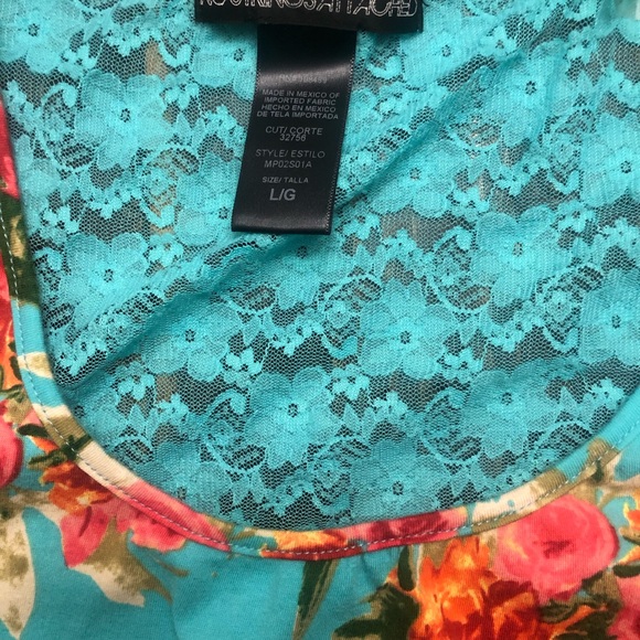 NO STRINGS ATTACHED Bright & Vibrant Floral Tie Front T-Shirt w/Lace Back - Picture 3 of 4